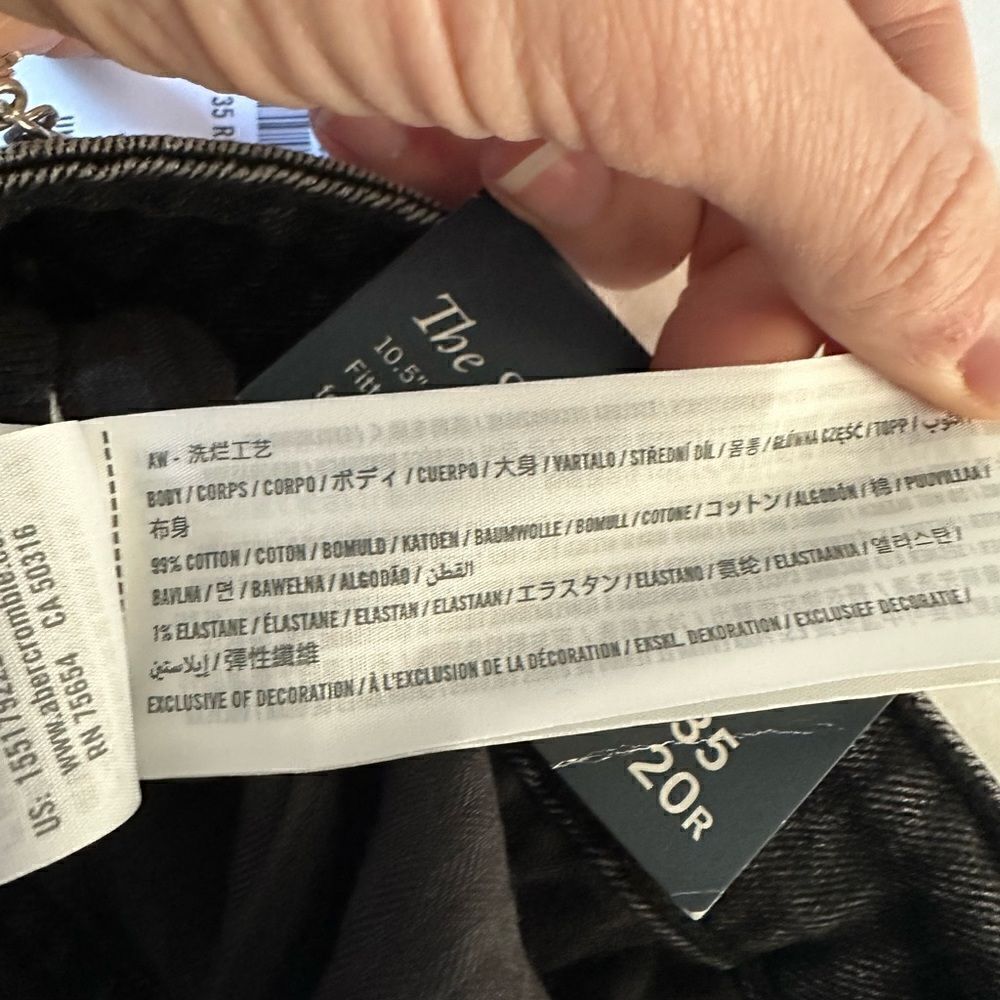 NWT Abercrombie&Fitch The Skinny High Rise Jeans Women's 35/20R Black Split Hem - Picture 12 of 14
